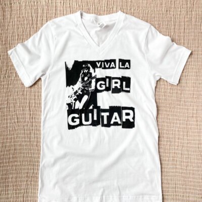 Viva La Girl Guitar White V-Neck Tee