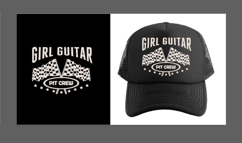 Girl Guitar Pit Crew Trucker Hat